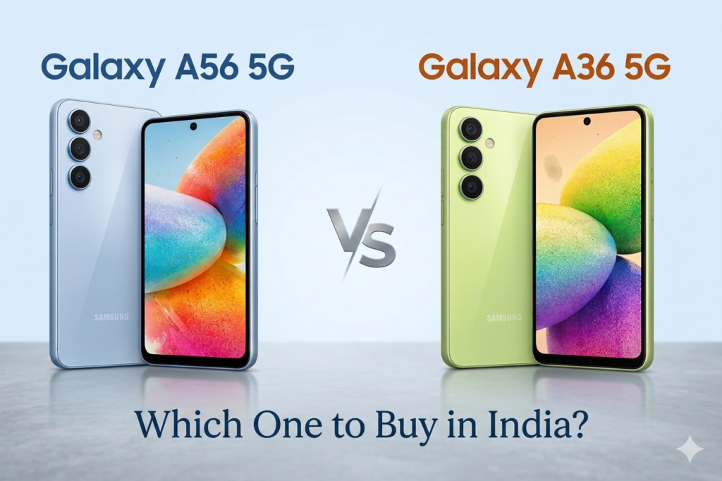 Comparison of Samsung Galaxy A56 5G vs A36 5G price and specs in India by MKTechware.